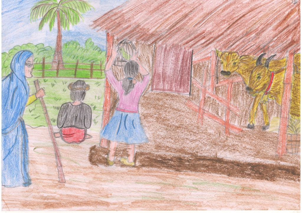 Kushi lived in a hut with her father and grandmother.